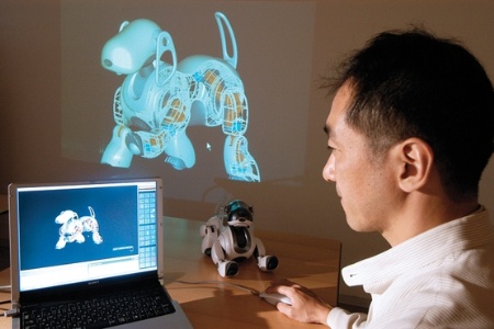Artificial intelligence scientist with robot dog
