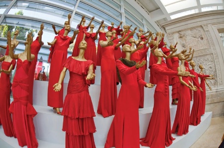 Mannequins in red dresses