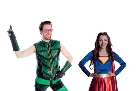 A man and woman dressed up as superheroes