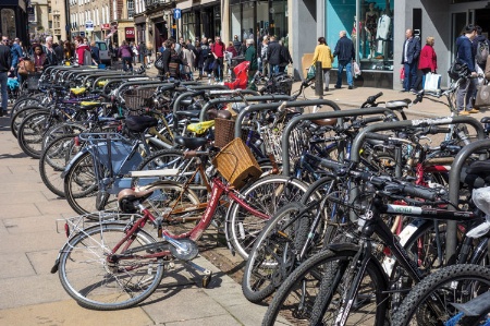Bicycles locked up in town centre