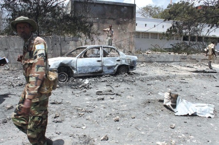 Soldier walking in Mogadishu