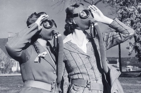 Women wearing gas masks