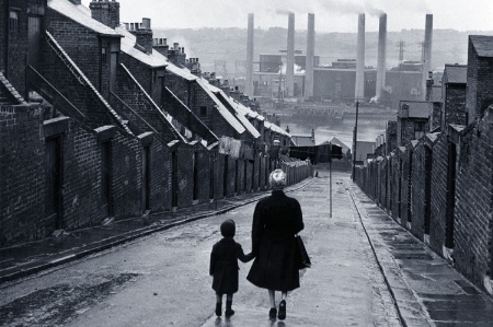 Richard Hoggart/Woman and child walking in industrial UK town