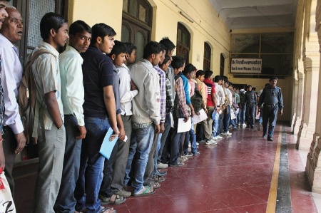 Queue of Indian students