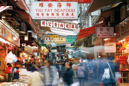 People shopping in Hong Kong market